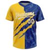 Custom Graffiti Pattern White Royal-Yellow 3D Scratch Two-Button Unisex Softball Jersey