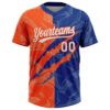 Custom Graffiti Pattern White Royal-Orange 3D Scratch Two-Button Unisex Softball Jersey