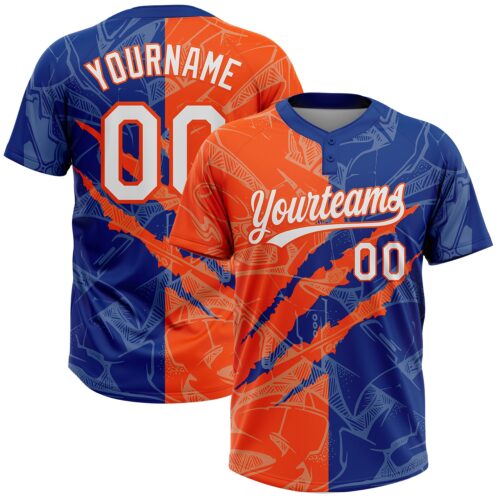 Softball2016 Custom Graffiti Pattern White Royal-Orange 3D Scratch Two-Button Unisex Softball Jersey