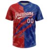 Custom Graffiti Pattern White Royal-Red 3D Scratch Two-Button Unisex Softball Jersey