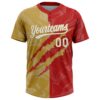Custom Graffiti Pattern White Red-Old Gold 3D Scratch Two-Button Unisex Softball Jersey