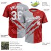 Custom Graffiti Pattern White Red-Gray 3D Scratch Two-Button Unisex Softball Jersey