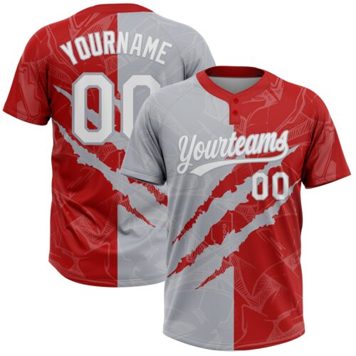 Softball2020 Custom Graffiti Pattern White Red-Gray 3D Scratch Two-Button Unisex Softball Jersey