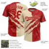 Custom Graffiti Pattern Red-Cream 3D Scratch Two-Button Unisex Softball Jersey
