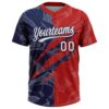Custom Graffiti Pattern White Red-Navy 3D Scratch Two-Button Unisex Softball Jersey
