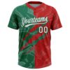 Custom Graffiti Pattern White Red-Kelly Green 3D Scratch Two-Button Unisex Softball Jersey