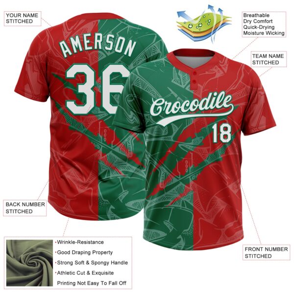 Custom Graffiti Pattern White Red-Kelly Green 3D Scratch Two-Button Unisex Softball Jersey