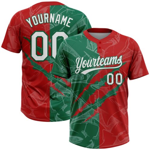Softball2025 Custom Graffiti Pattern White Red-Kelly Green 3D Scratch Two-Button Unisex Softball Jersey