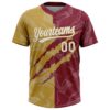 Custom Graffiti Pattern White Crimson-Old Gold 3D Scratch Two-Button Unisex Softball Jersey