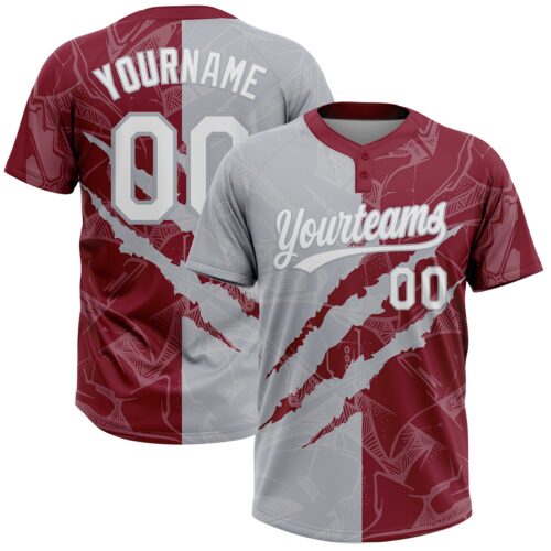 Softball2029 Custom Graffiti Pattern White Crimson-Gray 3D Scratch Two-Button Unisex Softball Jersey