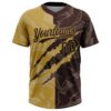 Custom Graffiti Pattern Brown-Old Gold 3D Scratch Two-Button Unisex Softball Jersey