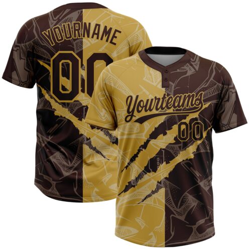 Softball2031 Custom Graffiti Pattern Brown-Old Gold 3D Scratch Two-Button Unisex Softball Jersey