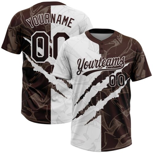 Softball2032 Custom Graffiti Pattern Brown-White 3D Scratch Two-Button Unisex Softball Jersey