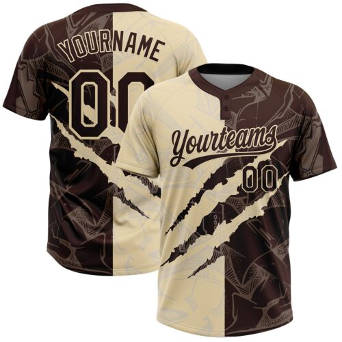 Softball2033 Custom Graffiti Pattern Brown-Cream 3D Scratch Two-Button Unisex Softball Jersey