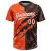 Custom Graffiti Pattern White Brown-Orange 3D Scratch Two-Button Unisex Softball Jersey