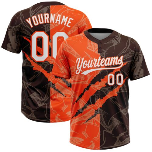 Softball2034 Custom Graffiti Pattern White Brown-Orange 3D Scratch Two-Button Unisex Softball Jersey