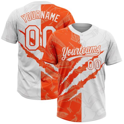 Softball2036 Custom Graffiti Pattern White-Orange 3D Scratch Two-Button Unisex Softball Jersey