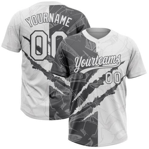 Softball2037 Custom Graffiti Pattern White-Steel Gray 3D Scratch Two-Button Unisex Softball Jersey