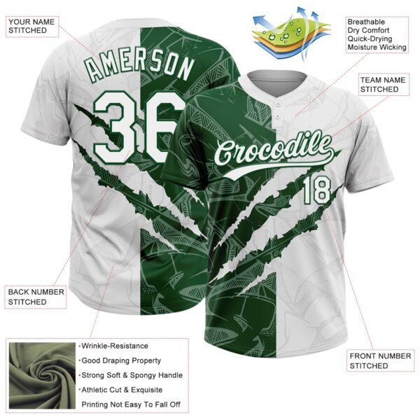 Custom Graffiti Pattern White-Green 3D Scratch Two-Button Unisex Softball Jersey