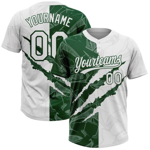 Softball2038 Custom Graffiti Pattern White-Green 3D Scratch Two-Button Unisex Softball Jersey