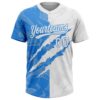 Custom Graffiti Pattern White-Electric Blue 3D Scratch Two-Button Unisex Softball Jersey
