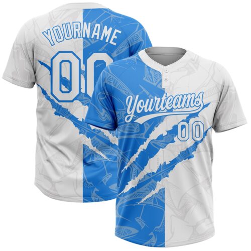 Softball2040 Custom Graffiti Pattern White-Electric Blue 3D Scratch Two-Button Unisex Softball Jersey
