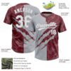 Custom Graffiti Pattern White Burgundy-Gray 3D Scratch Two-Button Unisex Softball Jersey