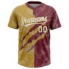 Custom Graffiti Pattern White Burgundy-Old Gold 3D Scratch Two-Button Unisex Softball Jersey