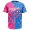 Custom Graffiti Pattern White Electric Blue-Pink 3D Scratch Two-Button Unisex Softball Jersey