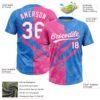 Custom Graffiti Pattern White Electric Blue-Pink 3D Scratch Two-Button Unisex Softball Jersey