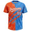 Custom Graffiti Pattern White Electric Blue-Orange 3D Scratch Two-Button Unisex Softball Jersey