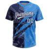 Custom Graffiti Pattern White Electric Blue-Navy 3D Scratch Two-Button Unisex Softball Jersey