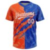 Custom Graffiti Pattern White Thunder Blue-Orange 3D Scratch Two-Button Unisex Softball Jersey