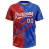 Custom Graffiti Pattern White Thunder Blue-Red 3D Scratch Two-Button Unisex Softball Jersey