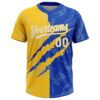 Custom Graffiti Pattern White Thunder Blue-Yellow 3D Scratch Two-Button Unisex Softball Jersey