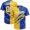 Custom Graffiti Pattern White Thunder Blue-Yellow 3D Scratch Two-Button Unisex Softball Jersey