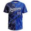 Custom Graffiti Pattern White Thunder Blue-Navy 3D Scratch Two-Button Unisex Softball Jersey