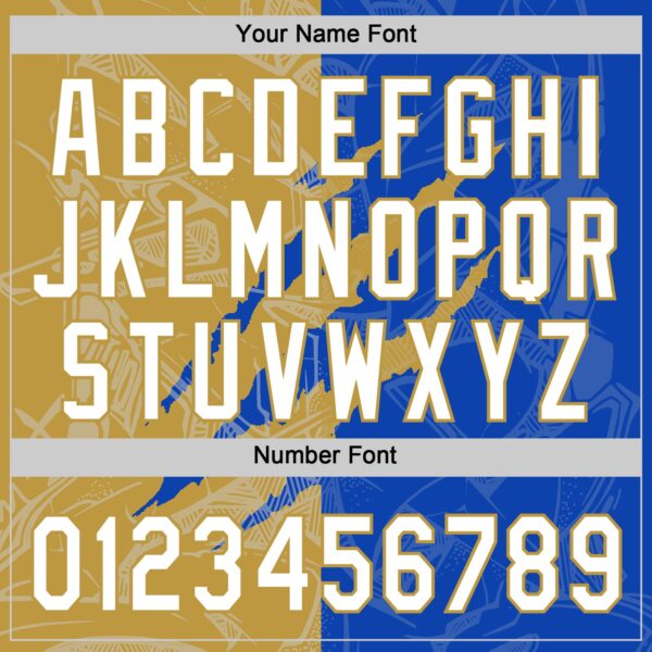 Custom Graffiti Pattern White Thunder Blue-Old Gold 3D Scratch Two-Button Unisex Softball Jersey