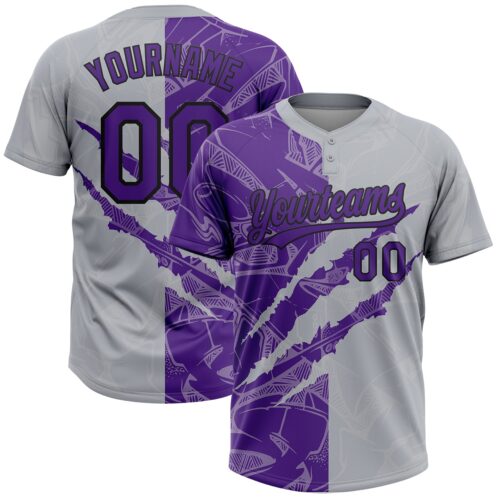Softball2058 Custom Graffiti Pattern Purple Gray-Black 3D Scratch Two-Button Unisex Softball Jersey
