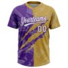 Custom Graffiti Pattern White Old Gold-Purple 3D Scratch Two-Button Unisex Softball Jersey