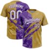Custom Graffiti Pattern White Old Gold-Purple 3D Scratch Two-Button Unisex Softball Jersey