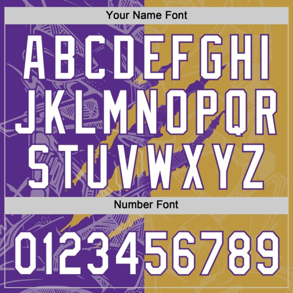 Custom Graffiti Pattern White Old Gold-Purple 3D Scratch Two-Button Unisex Softball Jersey