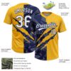 Custom Graffiti Pattern White Gold-Navy 3D Scratch Two-Button Unisex Softball Jersey
