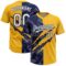 Custom Graffiti Pattern White Gold-Navy 3D Scratch Two-Button Unisex Softball Jersey