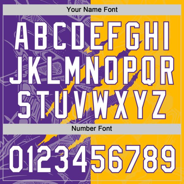 Custom Graffiti Pattern White Gold-Purple 3D Scratch Two-Button Unisex Softball Jersey