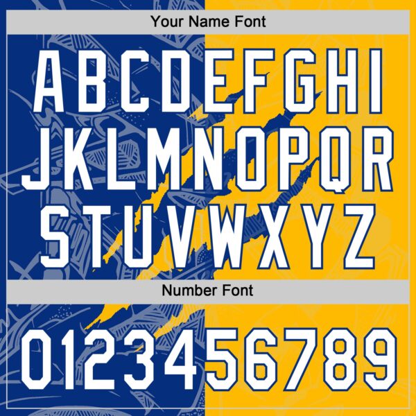 Custom Graffiti Pattern White Gold-Royal 3D Scratch Two-Button Unisex Softball Jersey