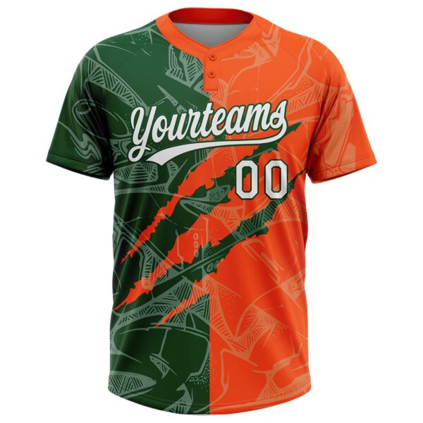 Custom Graffiti Pattern White Orange-Green 3D Scratch Two-Button Unisex Softball Jersey