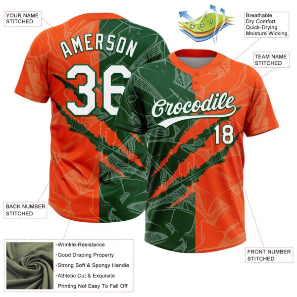 Custom Graffiti Pattern White Orange-Green 3D Scratch Two-Button Unisex Softball Jersey