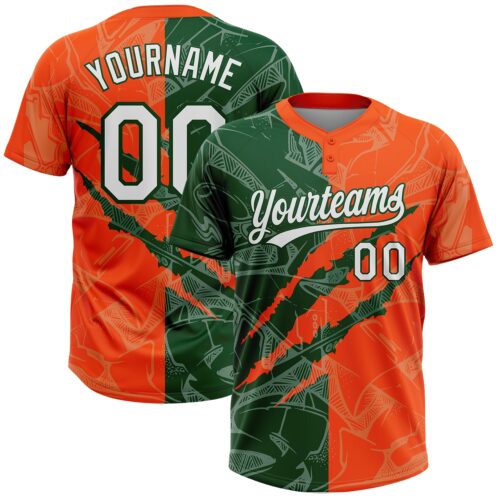 Softball2067 Custom Graffiti Pattern White Orange-Green 3D Scratch Two-Button Unisex Softball Jersey