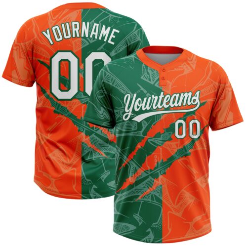Softball2068 Custom Graffiti Pattern White Orange-Kelly Green 3D Scratch Two-Button Unisex Softball Jersey